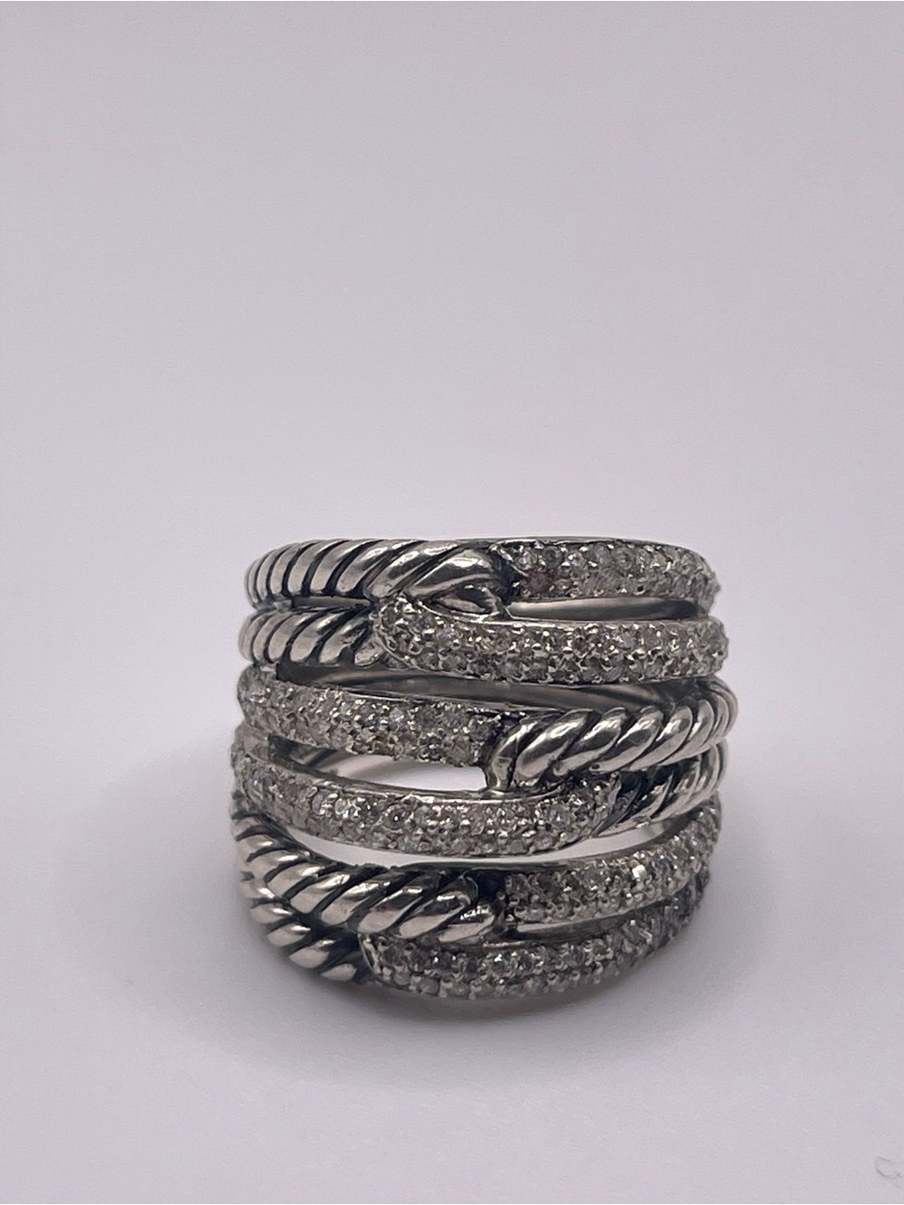 David Yurman Sterling Silver Diamond Triple Loop Labyrinth Ring